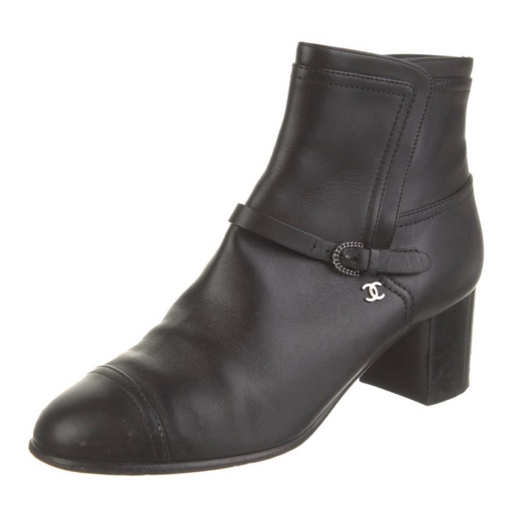 CHANEL Black Leather Ankle Booties